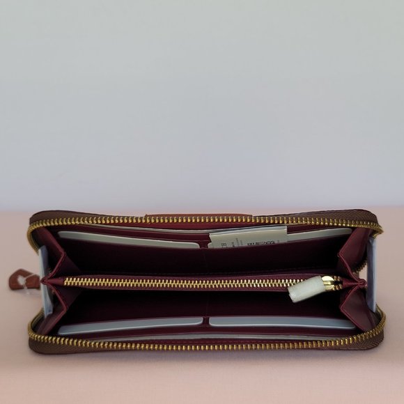 COACH Signature Logo Coated Canvas & Leather Slim Accordion Zip Wallet- Tan Rust - Picture 14 of 16